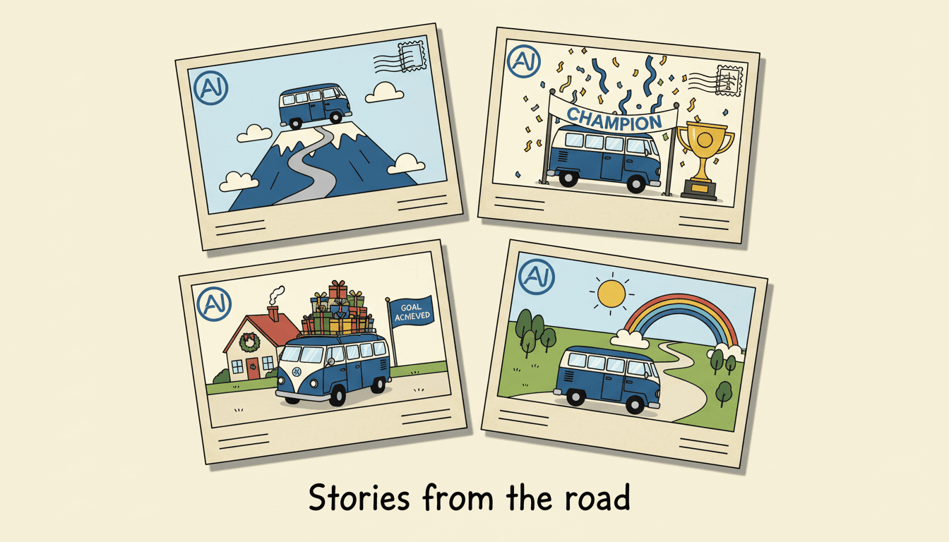 Collection of postcards showing business success stories
