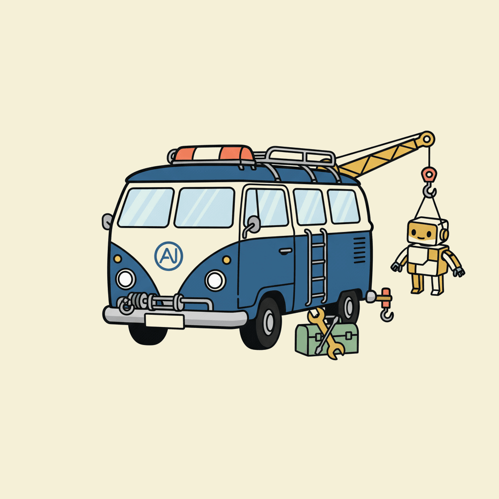 AI Struggle Bus as a tow truck helping another vehicle